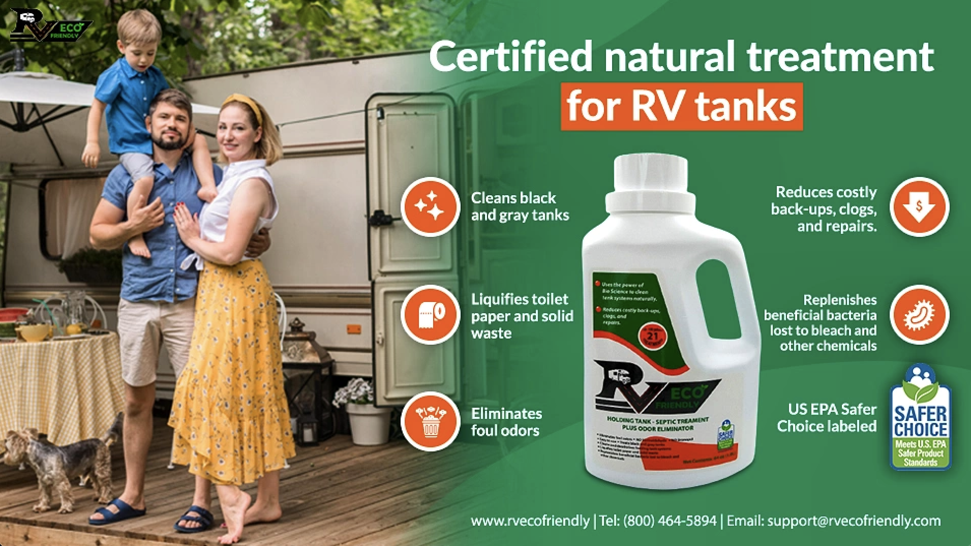 RVecofriendly certified natural treatment for RV tanks