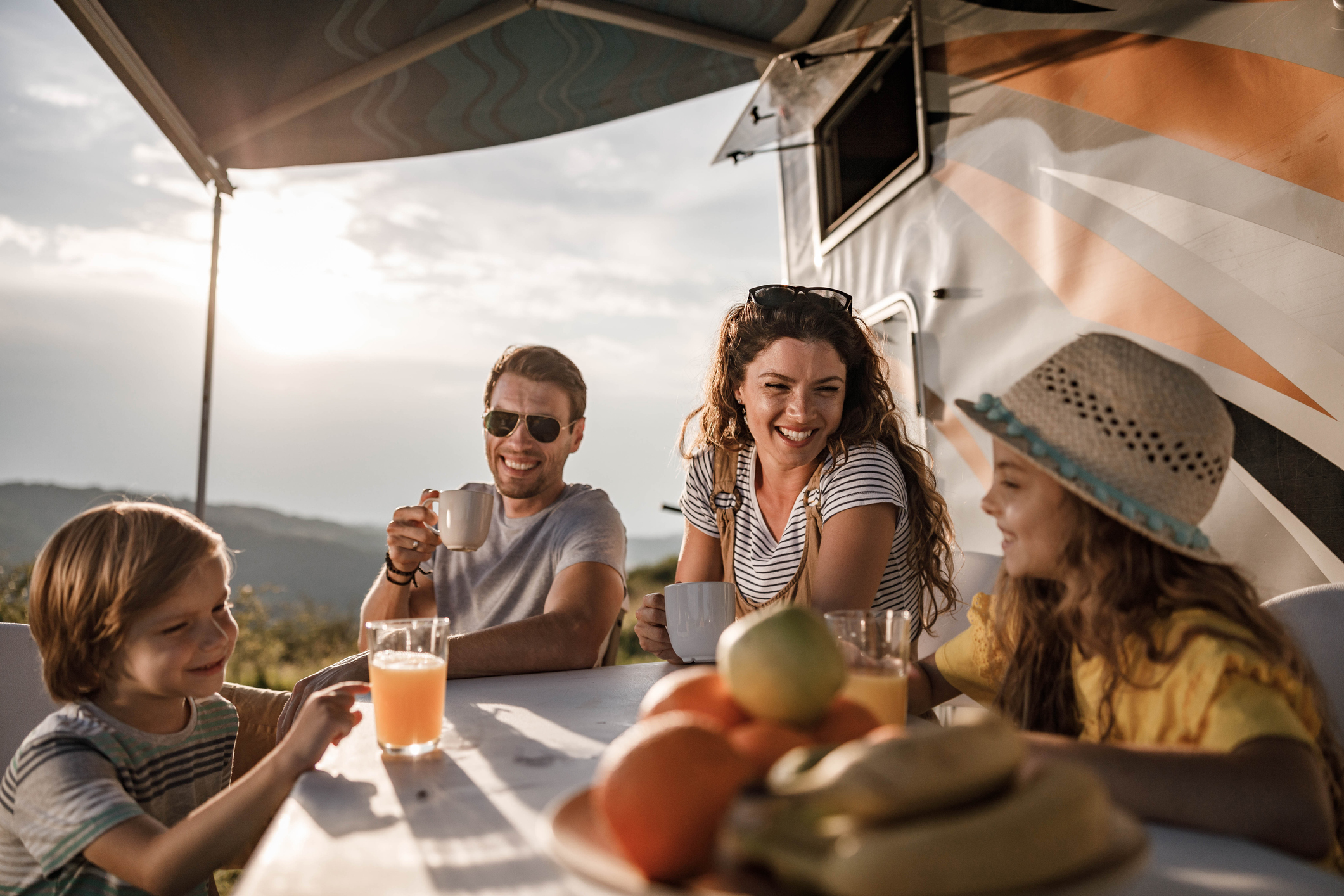 happy family camping